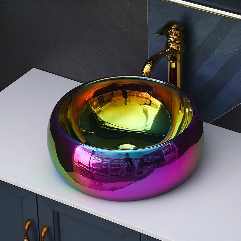 Bathroom creative colorful round art basin ceramic wash basin