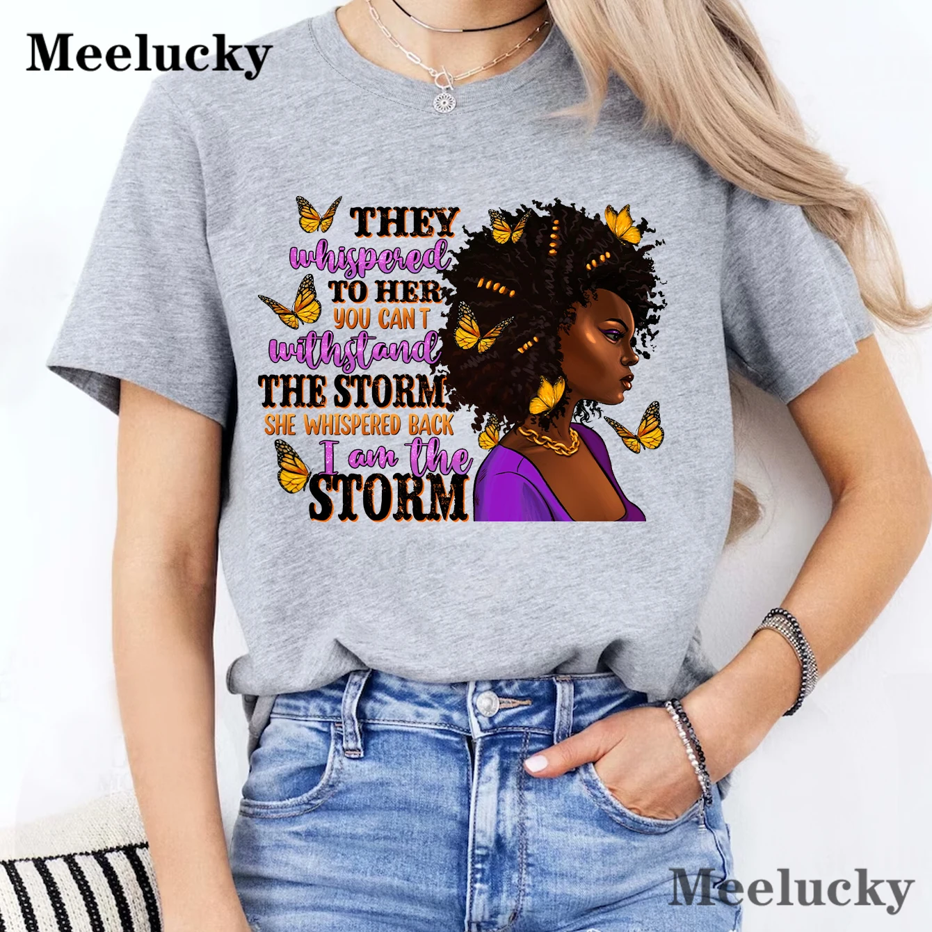 They Whispered To Her Afro Woman African Girl Pattern Printed Women's Pure Cotton T-shirt Casual And Minimalist