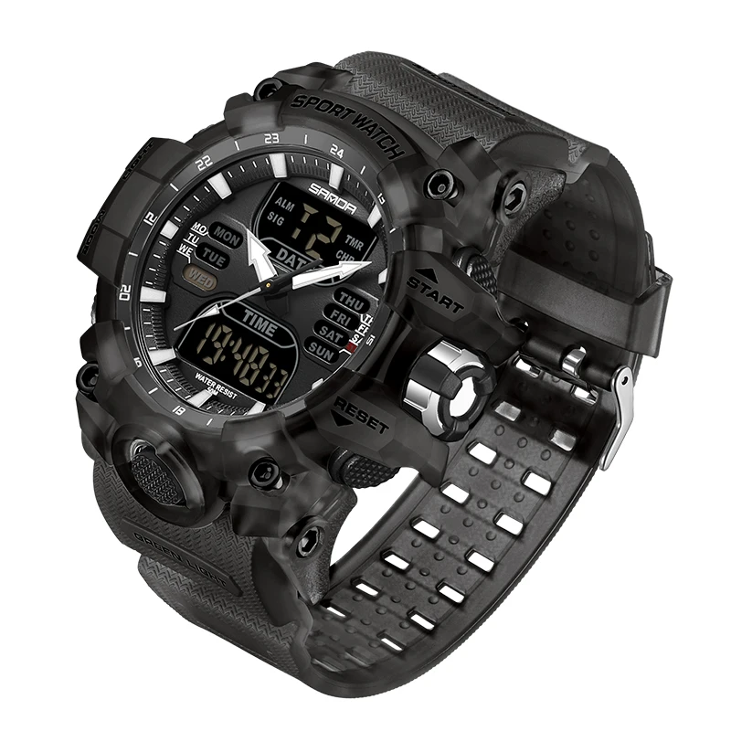 Fashion Sanda Brand Men Watches 50m Waterproof Sports Watch Military Man Dual Display Reloj Hombre Quartz Led Relogios Masculino