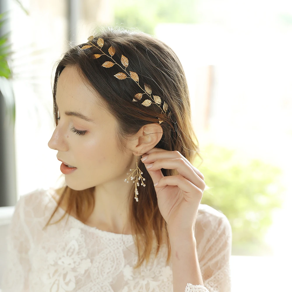 Bride Wedding Hair Accessorie Pearl Rhinestone Headband Floral Leaf Bridal Headpiece Hair Vine Women Tiara Hair Jewelry Gift image 2