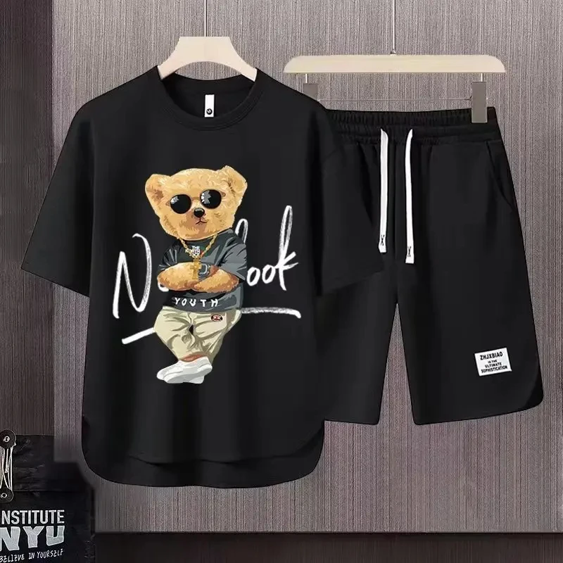 Summer Men's Tracksuit Men's Casual Short-sleeved Crew Neck T-shirt And Shorts Tracksuit Japanese Fashion Elastic Waistline