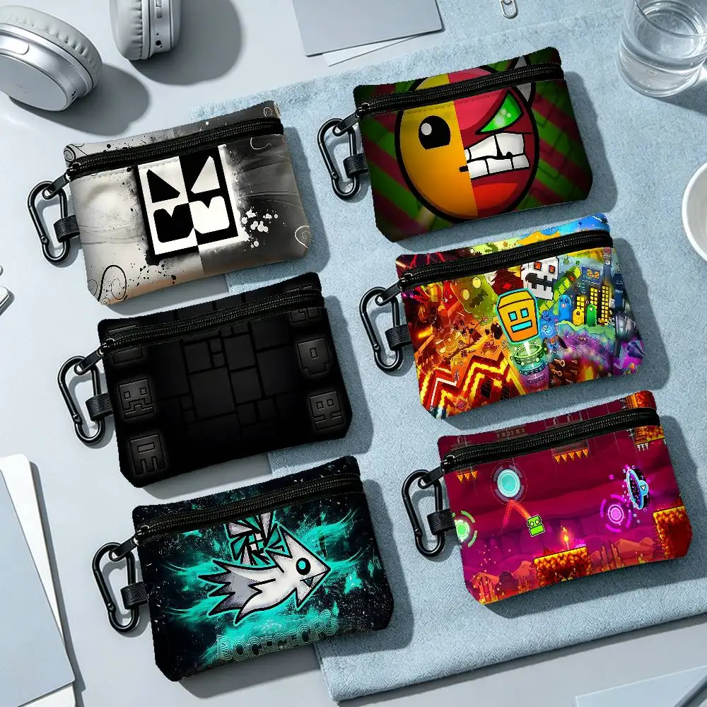 Video Game Geometry Dash Fashion Wear-resistant Oxford Cloth Coin Purse Portable Backpack Hanging Card Storage Bag