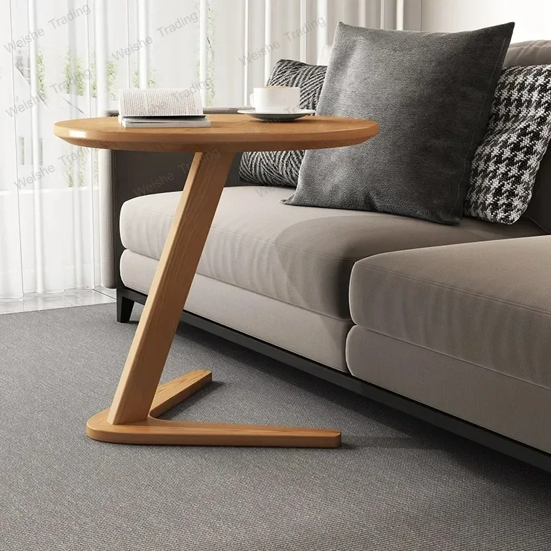 Oak Triangle Support Side Table  Heavy-Duty C-Shaped Sofa Table  Trending Balcony Coffee Table  Bedroom Nightstand