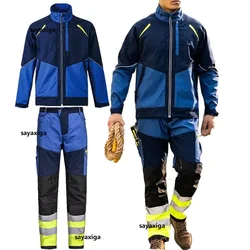 Reflective Safety Work Clothing For Men High Visibility Work Jacket And Hi Vis Pants Set Workshop Mechanical Repairmen Uniforms