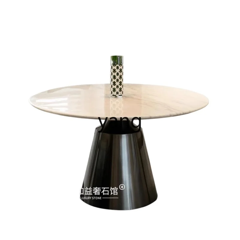 

LMMCream Style Natural Marble Dining Table with Turntable Luxury Stone Dining Table Round