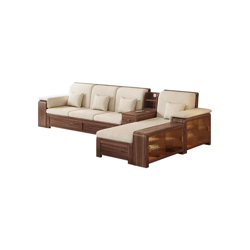 Nordic Solid Wood Walnut Sofa Small Living Room Apartment Modern Winter Summer Storage