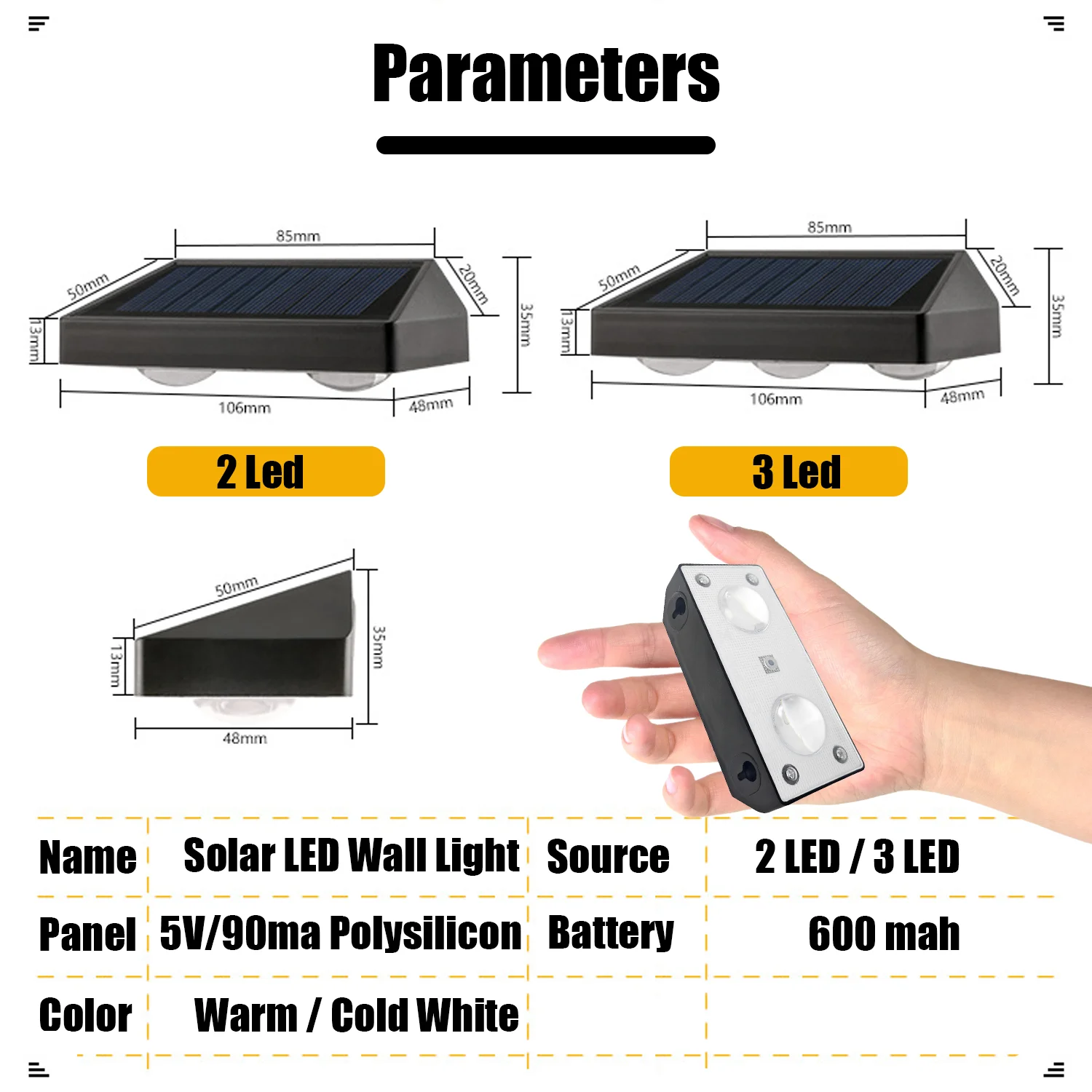 مصباح جداري LED يعمل بالطاقة الشمسية في الهواء الطلق مقاوم للماء وقابل للتعتيم لحديقة ساحة الحديقة #5