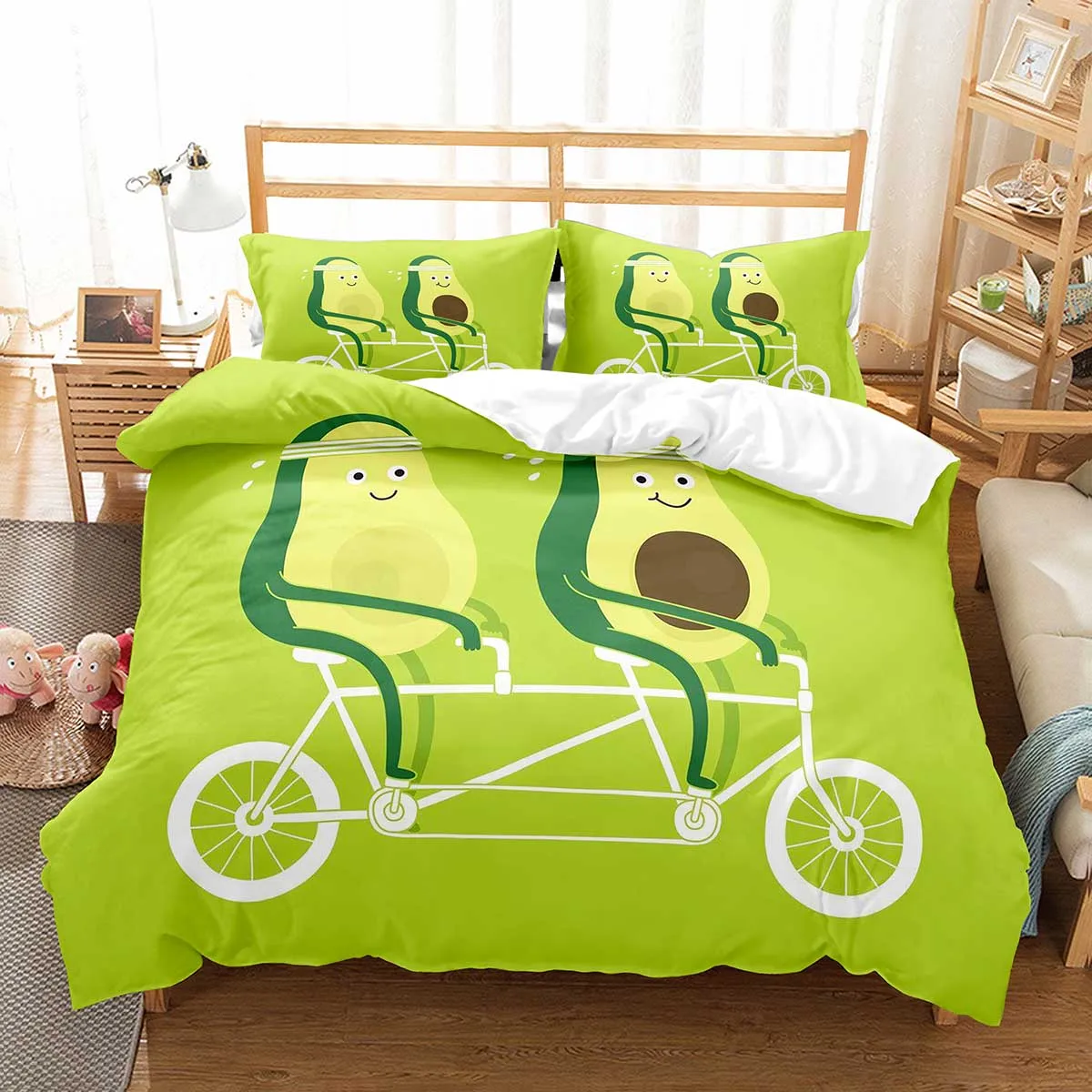 Avocado Duvet Cover Set Fresh Fruit Pattern Comforter Cover Double Single Size for Kids Teen Adults Bedding Set with Pillowcase