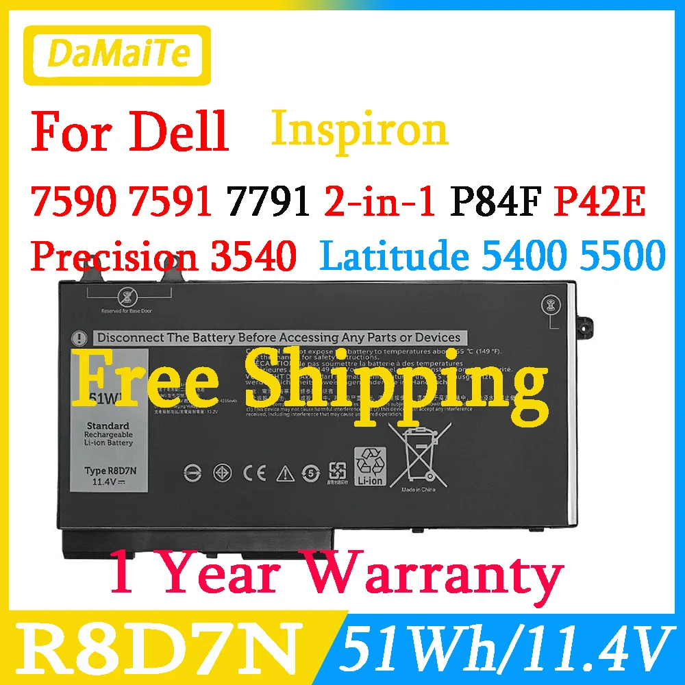 New 4GVMP R8D7N Battery For Dell Latitude 5400 5500 Precision 3540 3541 3550 3551 Inspiron 7590 7591 7791 2-in-1 P84F P42E