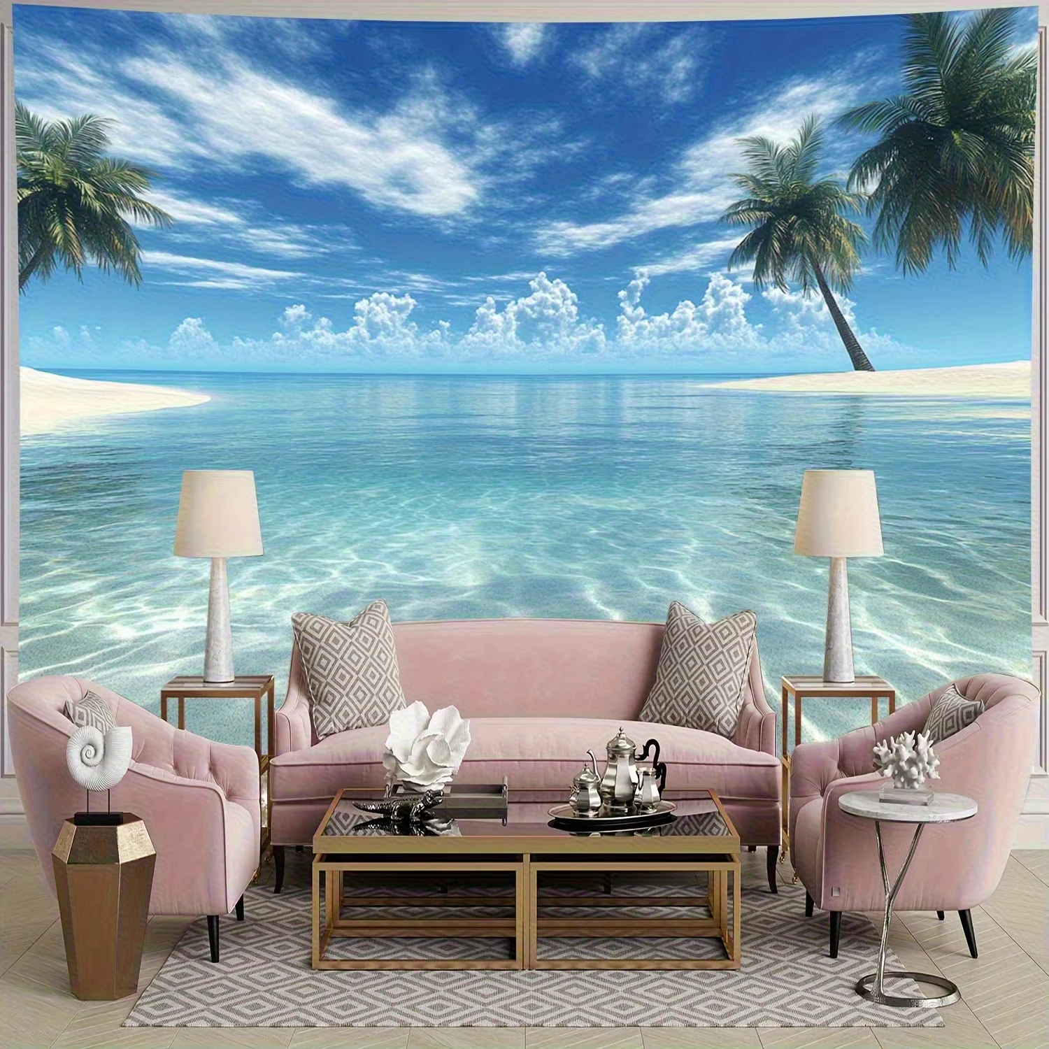 Vikama verão tropical seascape estética tapeçaria hd praia coco grove gradiente ondas textura decoração do quarto