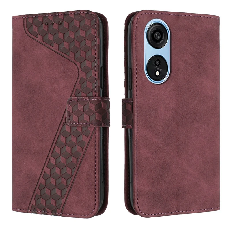 For OPPO A17 Case Oppo A17 Etui 3D Geometric Lattice Wallet Case for Fundas OPPO A 17 A16 A15 A12 A7 A5S A17K A15s Phone Cover