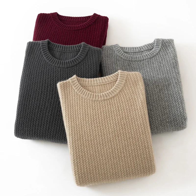 

2025 мужской высококачественный пуловер с круглым вырезом, 100% кашемир, новый деловой повседневный свитер с длинными рукавами, классический удобный трикотаж, топы