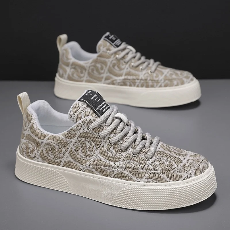 

Men's Canvas Shoes Spring 2025 New Style Breathable Cloth Surface Thick Bottom Casual Flower Weaving Board Shoes Trendy Shoes