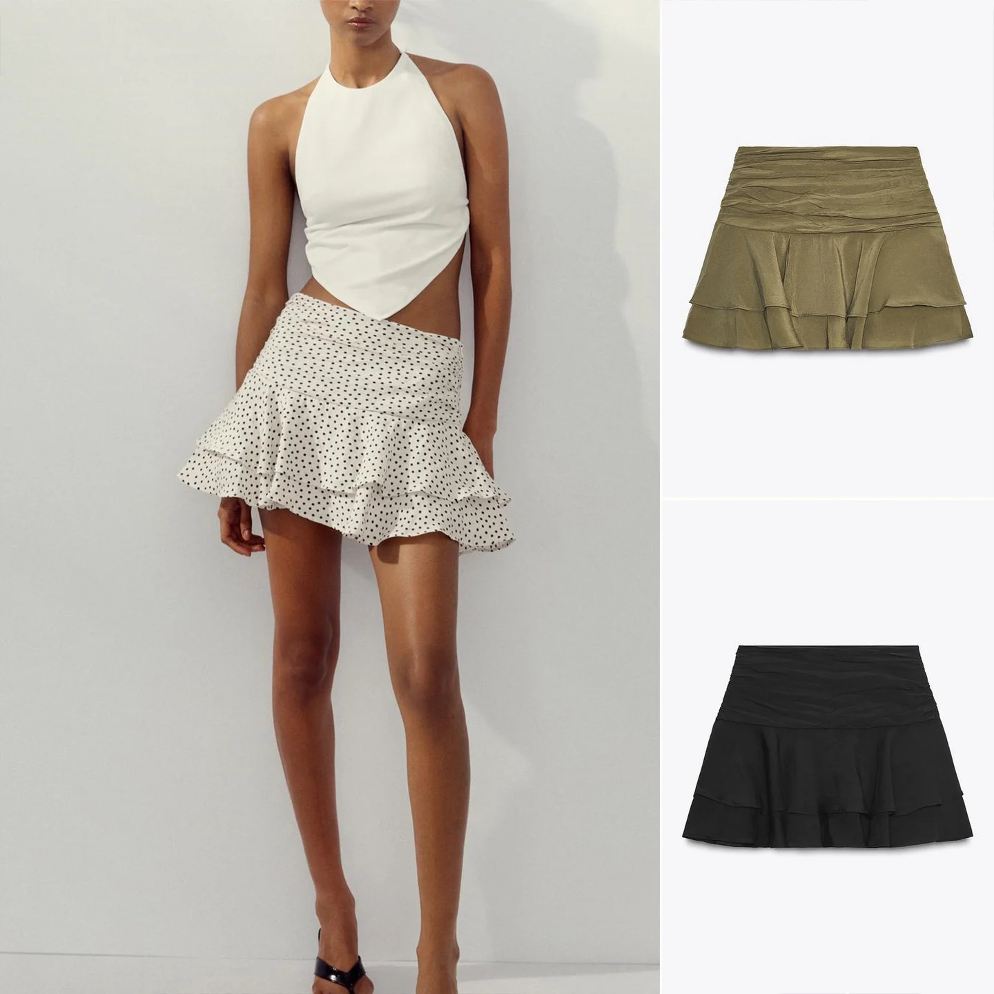 

Новая летняя женская повседневная плиссированная многослойная декоративная юбка со средней талией, брюки для поездок на работу, с узором в горошек, полиэстер...