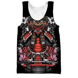 Retro Japanese Samurai Armor Mask Tattoo Men Tank Top Harajuku Fashion Vest 3D Printed Sleeveless Tees Street Cool Loose Vest