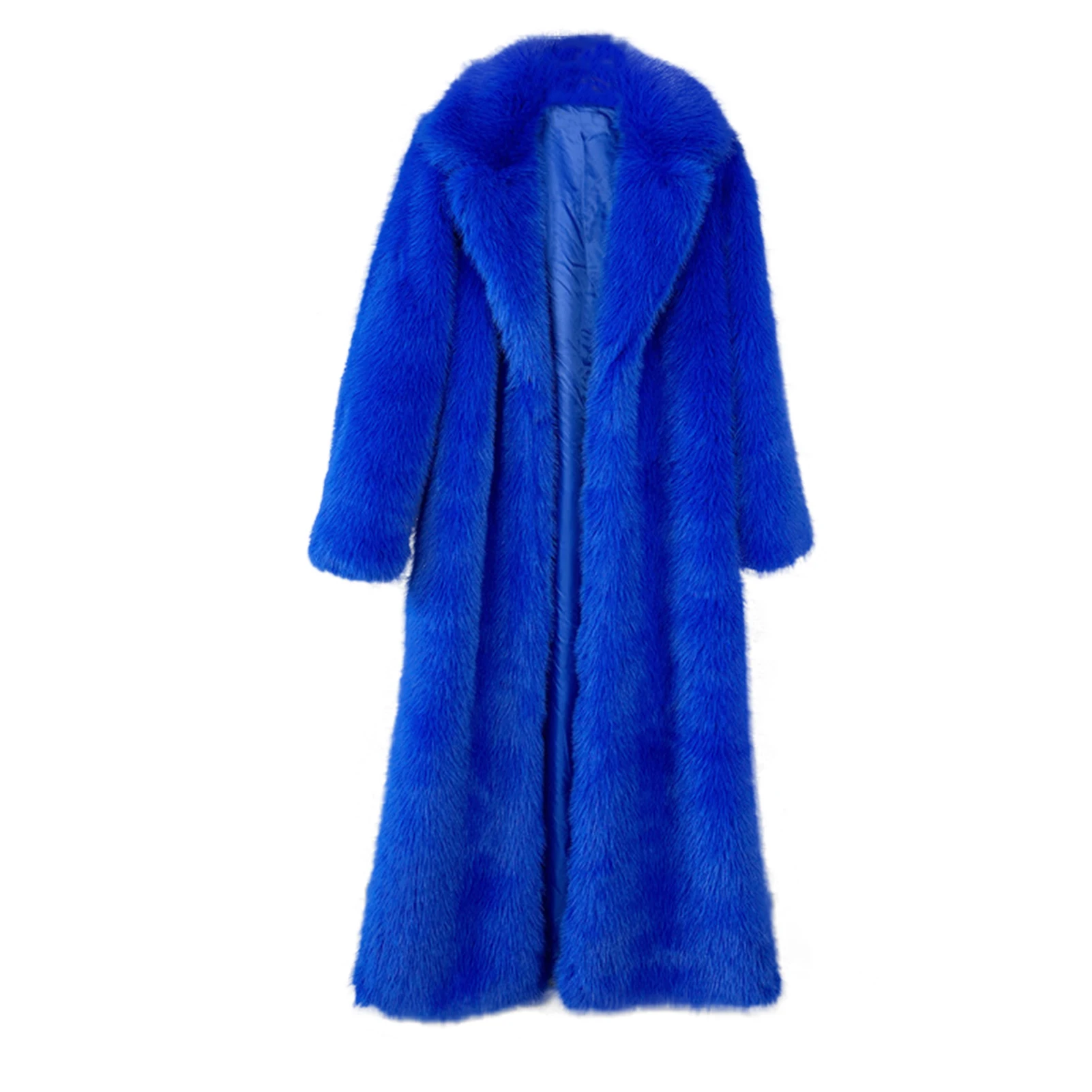 Lisa Colly Winter 130cm Super Long Fluffy Faux Fur Coat for Women Lapel Thick Warm Jackets Outerwear