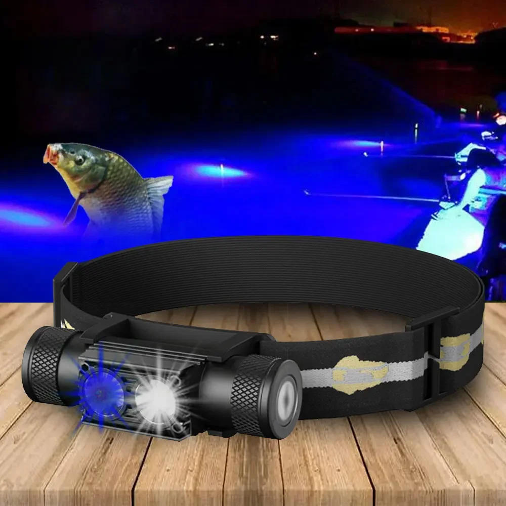 

White Blue LED Mini Flash night light fishing Headlamp High Power Headlight 18650 Type C USB Head Torch catch fish Flashlight