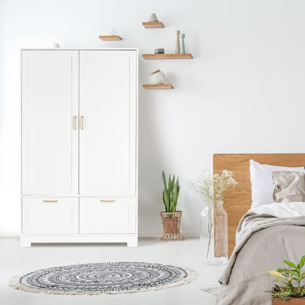 

35" Wide White Armoire Wardrobe Closet with Adjustable Shelves and Drawers, Freestanding Closet Wardrobe Cabinet, Customized