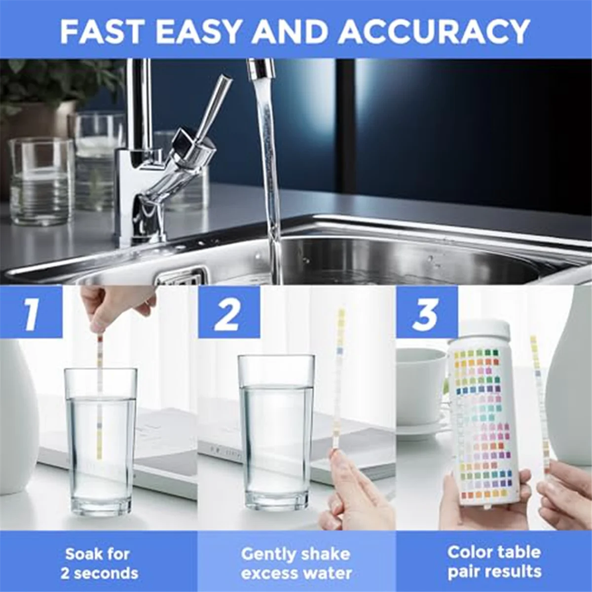 Strisce reattive per acqua 16 in 1, Kit per il Test dell'acqua potabile, Kit per il Test della qualità dell'acqua domestica da 100 strisce