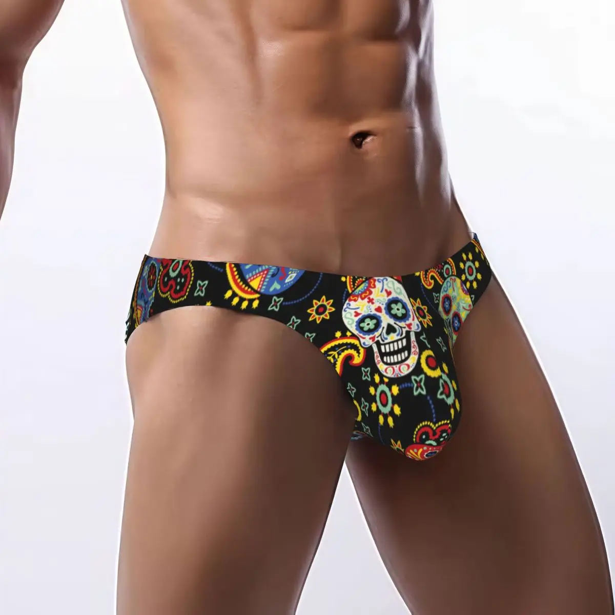 

Мужское нижнее белье, трусы с изображением черепов на День мертвых и банданой, сексуальные трусы с узором пейсли, мужские трусики, бикини, нижнее белье, брюки-трусы