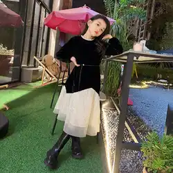winter spring teen girls Velvet patchwork mesh dress junior kids Princess Formal dresses 4-14 youth child clothes vestido festa