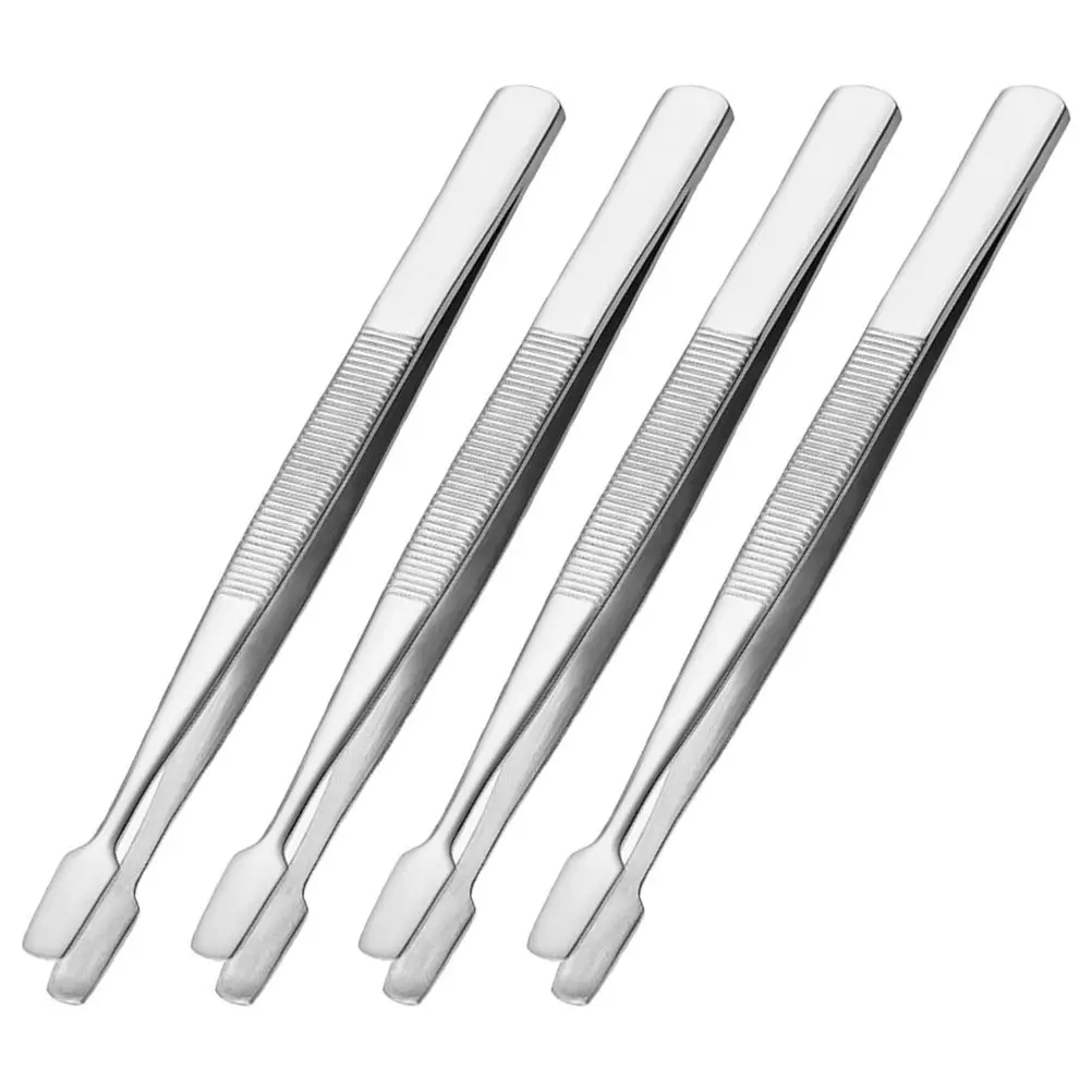 4Pcs Stainless Steel Eyebrow Tweezer Flat Tip Stamp Sorting Tweezers Precision Jewelry Craft Beads Hobby Tools