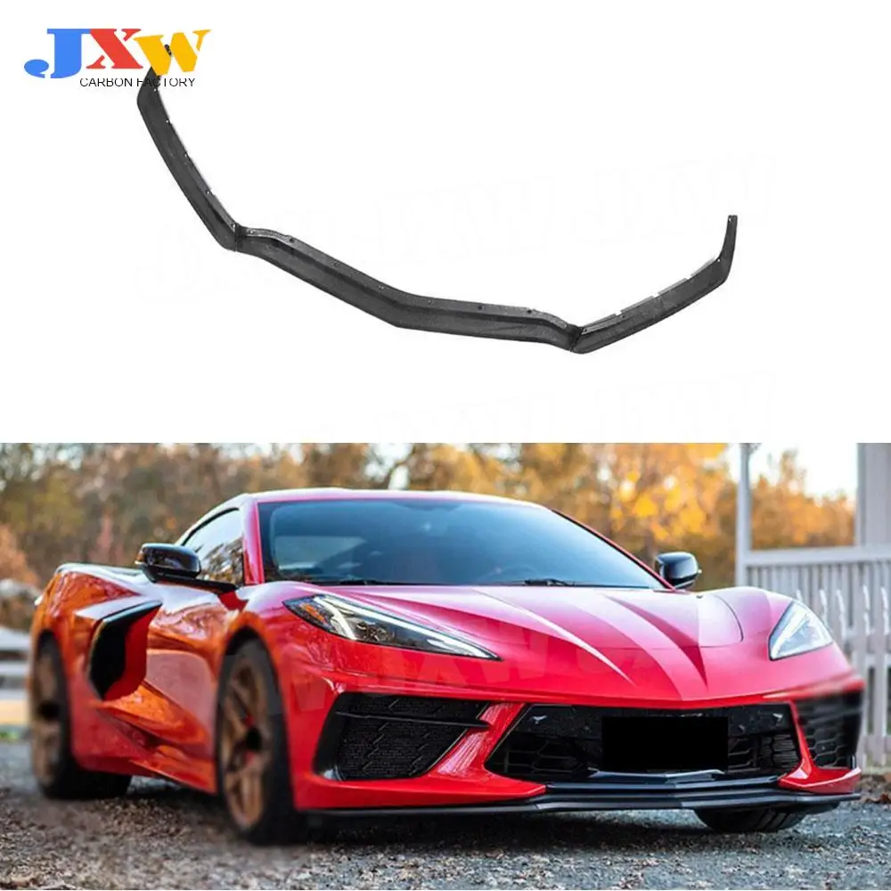 

for Chevrolet Corvette C8 2019+ Dry Carbon Fiber Front Bumper Lip Spoiler Car Front Lip Chin Rear Bumper Spoiler Accessories