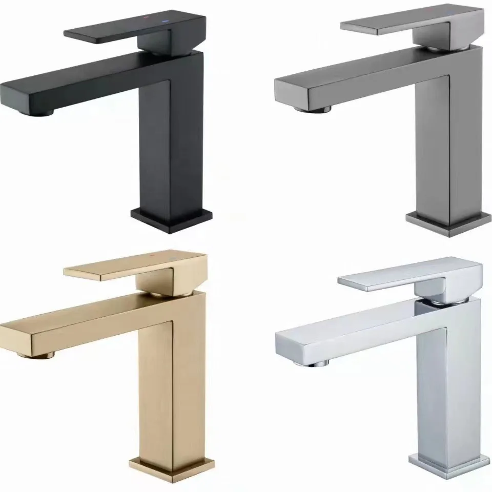 304 stainless steel wash basin basin faucet bathroom bathroom cabinet square golden hot and cold basin faucet