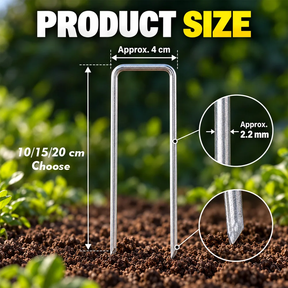 10/15/20cm Landscape U-Shaped Garden Pins Garden Stakes Staples Heavy Duty Yard Lawn Tent Stakes Securing Pegs for Weed Control