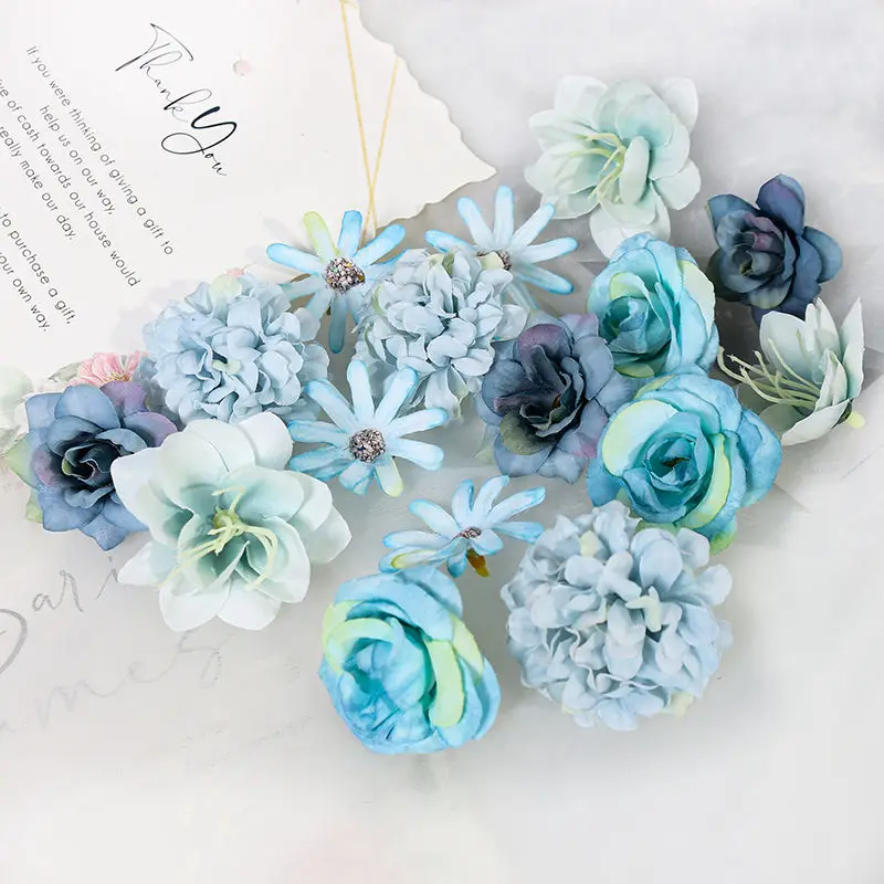 Flores artificiales de seda para decoración del hogar, cabezas de flores falsas de 16 piezas para fiesta, decoración de boda, accesorios para