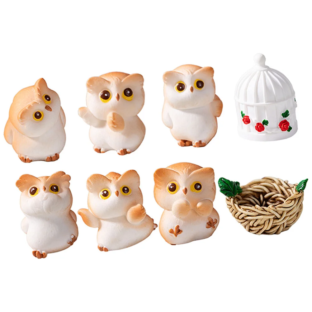 1 set mini gufo decorazione artigianale in resina vibrazione giardino micro paesaggio ornamento per desktop auto torta decorazione della casa piccolo animale