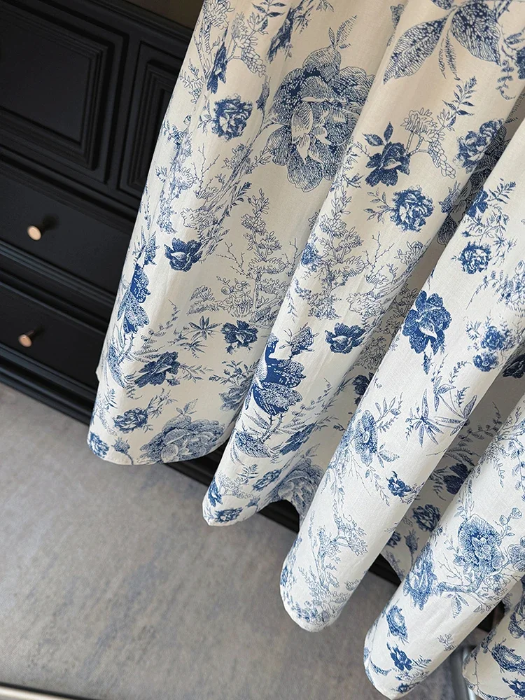 2025 verão novas saias de impressão floral feminino retro solto a linha saia casual versátil saias de cintura elástica