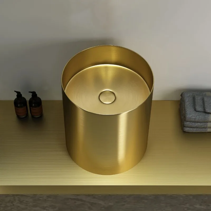 Deluxe 304SS Golden Gun Grey Floor Standing Washbasin Installation of Void Base Sink Above Counter