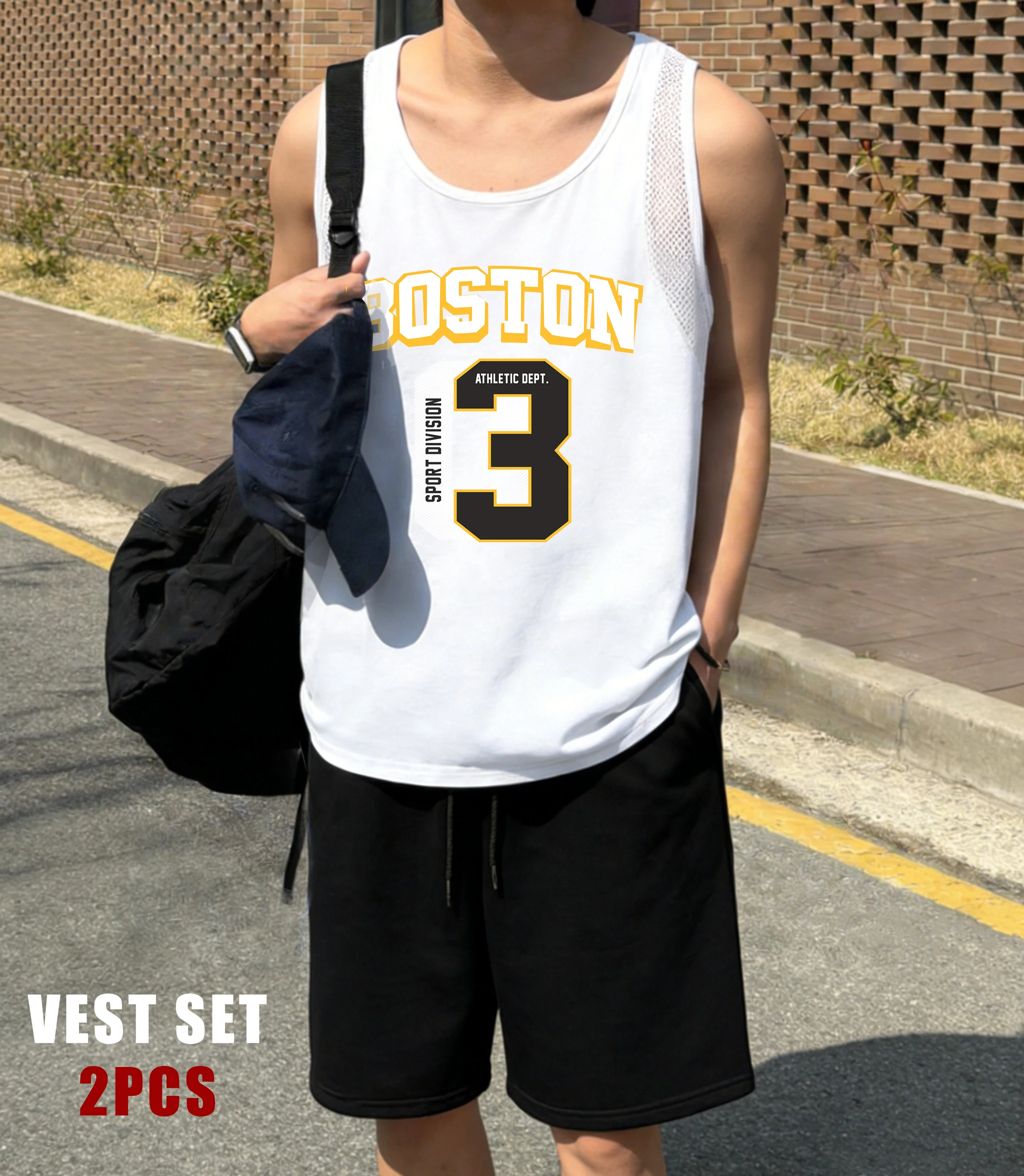 

Boston 03 Creative Letter Print Men Reticular Vest Suit Summer Fashion Shorts O-Neck Sport Vests Unisex Comfortable Clothing