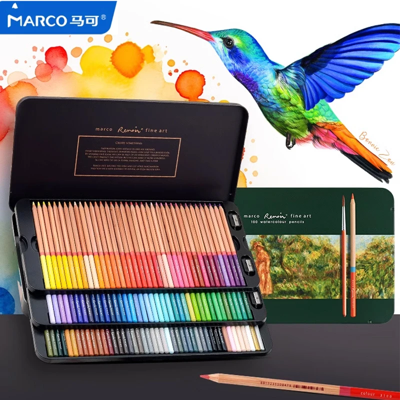 

24/36/48/72/100pcs Marco Water Color Pencils Iron Box Art Colored Pencils Professional Sketch Colored Pencils School Supplies