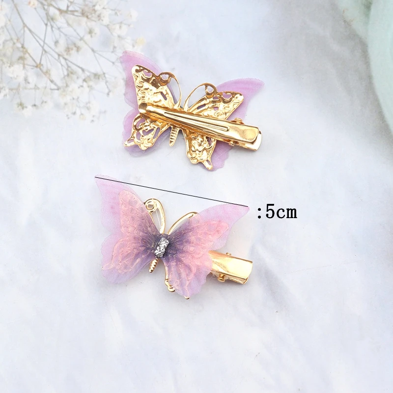 2/4Pcs Colorful Butterfly Hairpins Girl Hair Clips Barrettes Women Sweet Hair Ornament Rainbow Headwear Kids Hair Accessories