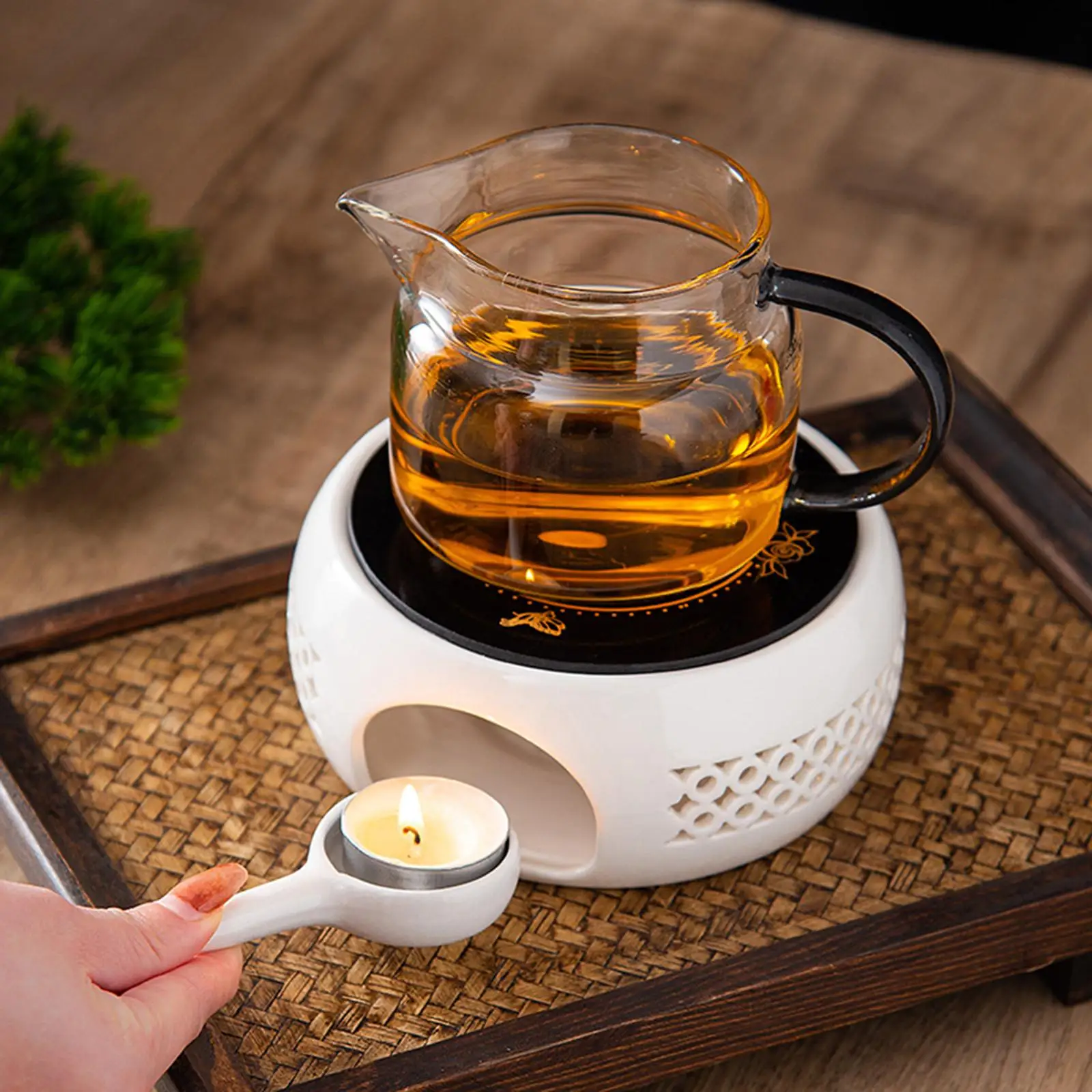 Hollow Teapot Warmer with Candle Tray Tea Pot Holder Tealight Stove Tea Heat Base Tea Heating Tea Warmer for Tea Milk Coffee