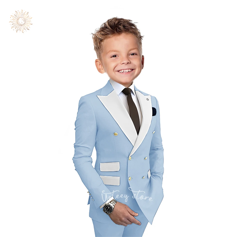 Terno monocromático de 2 peças para meninos, blazer e calça, roupa infantil, festa de casamento e baile, 2 botões