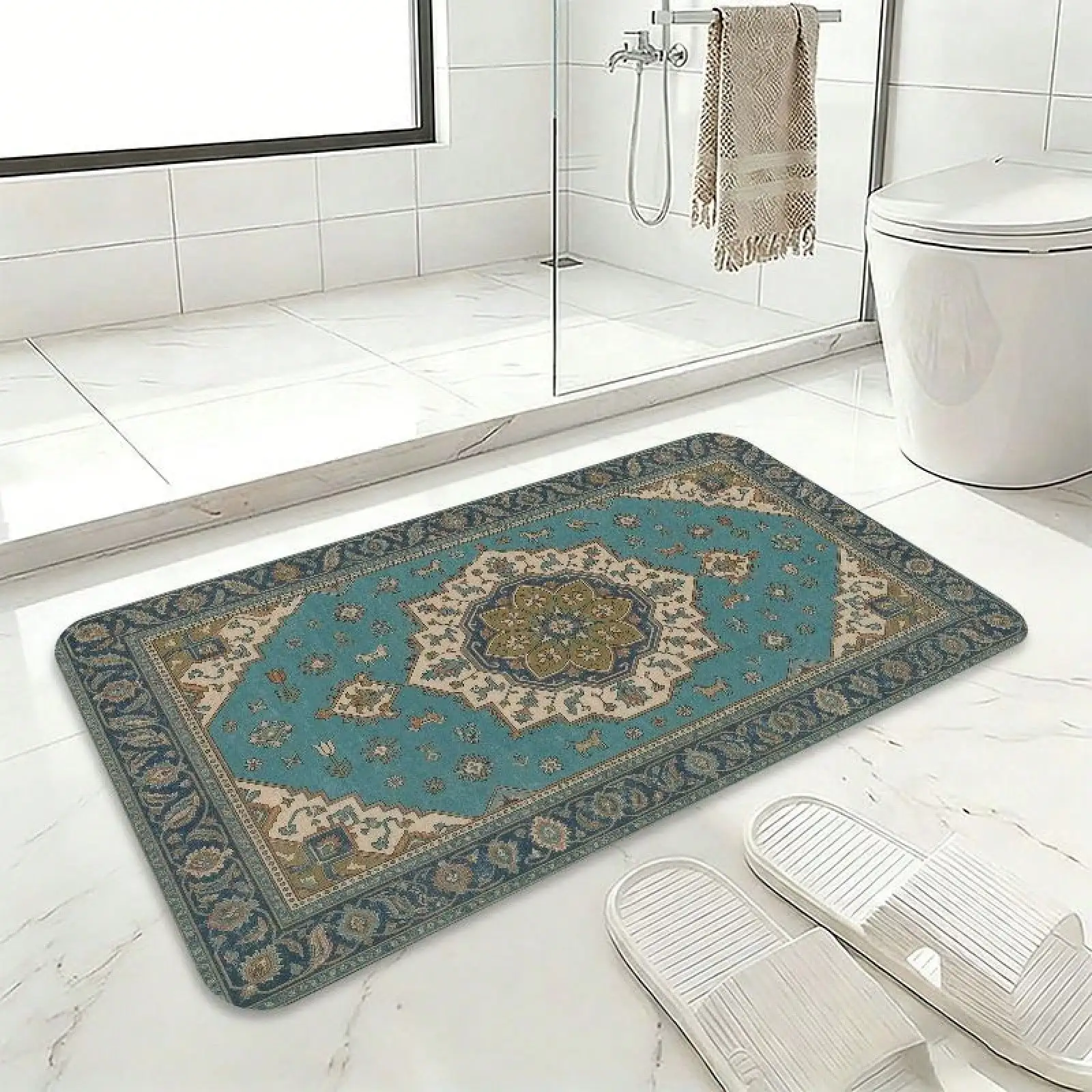 1 Piece Traditional Pattern Doormat Made Of Flannel, Thick Plush Material, Suitable For Bathroom, Kitchen, Toilet, Bedroom, Indoor And Outdoor Use, Farmhouse