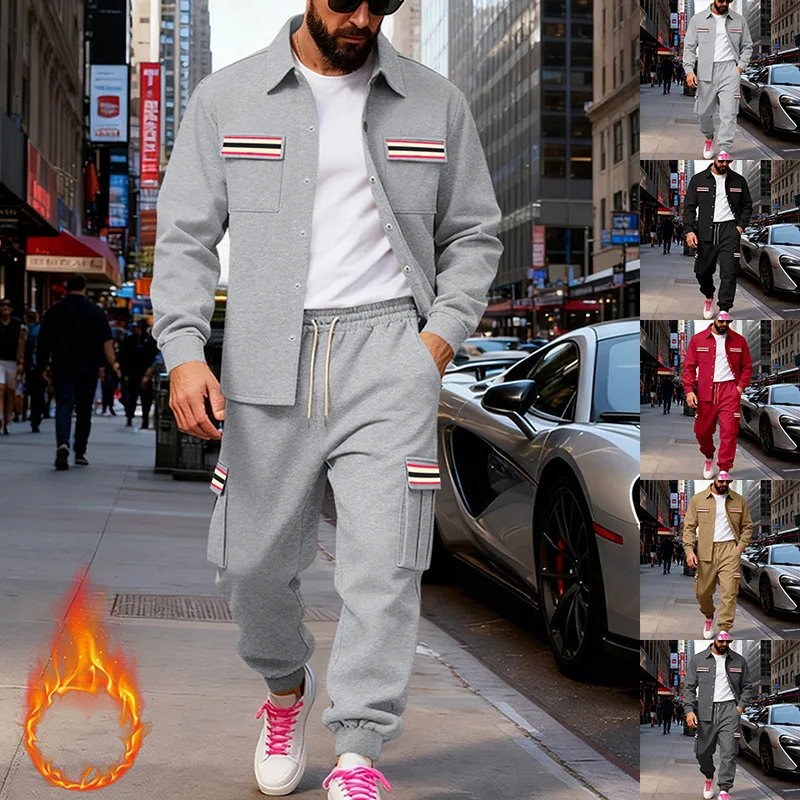 منتجات شتوية جديدة عبر الحدود مجموعة قميص سترة حرارية مخملية فضفاضة ثقيلة للرجال في الهواء الطلق #1