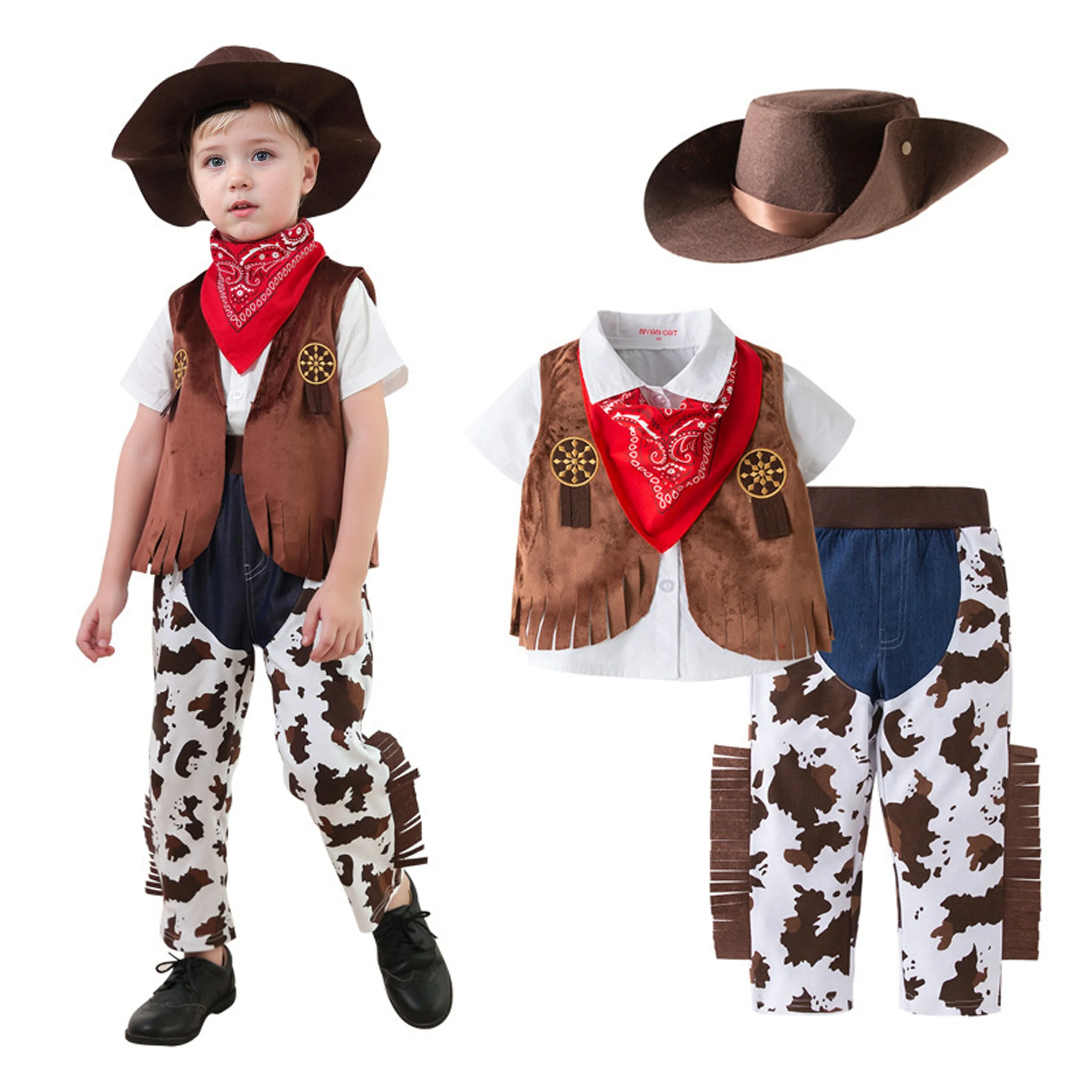 

Halloween Boys Western Cowboy Costume Role Play Cartoon Toddler Jumpsuit Clothes Christmas Birthday Event Dress Up Party Stage