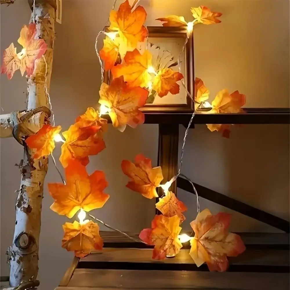 Red Leaf Design Maple Leaf String Lights Warm Ambiance Artificial Maple Leaf LED String Lights Lantern Design Holiday Lighting