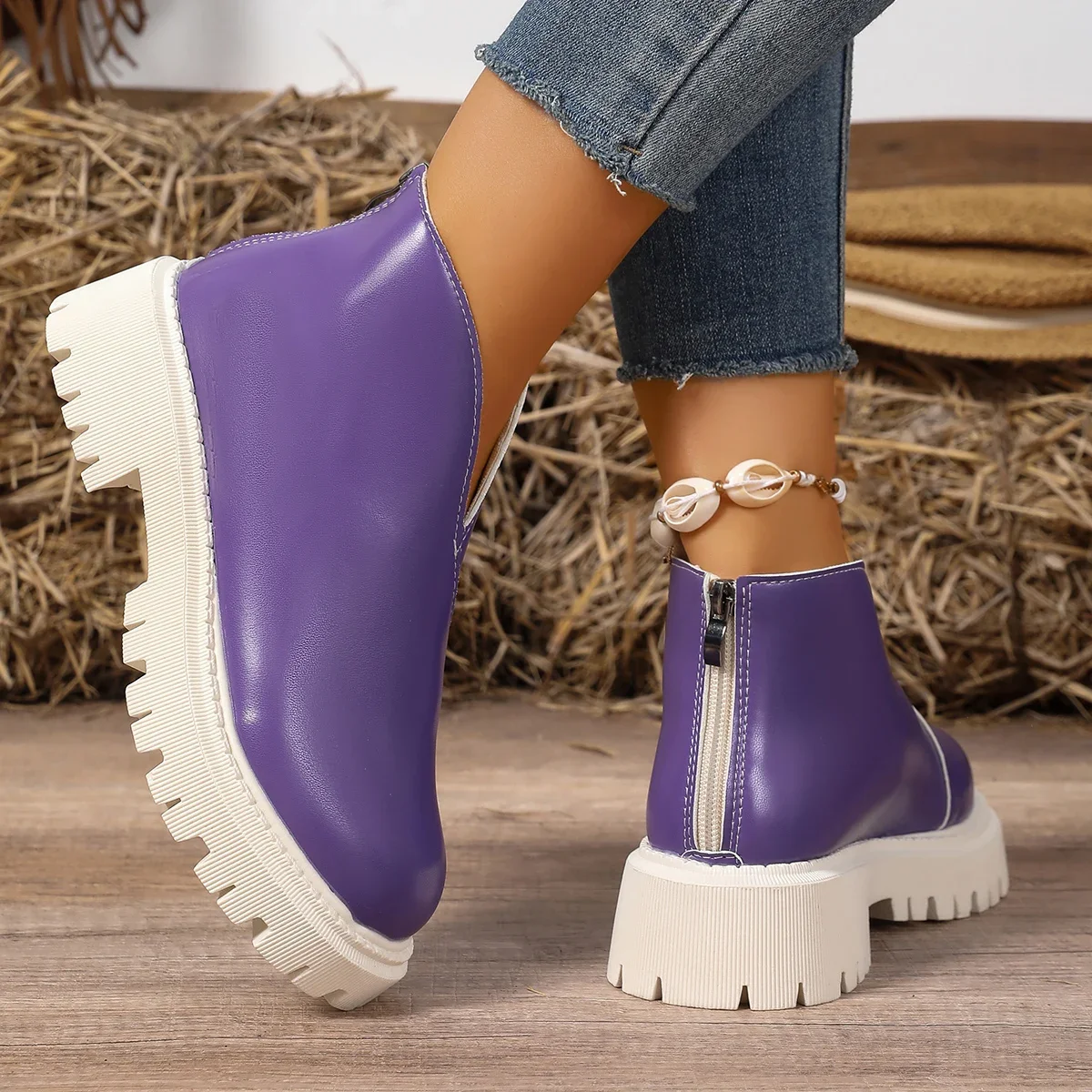 Winter-Damenstiefel mit mittelhohem Absatz, rutschfester Sohle und Reißverschluss hinten, modische High-Top-Schuhe, bequeme Outdoor-Sportschuhe. – Detail 35