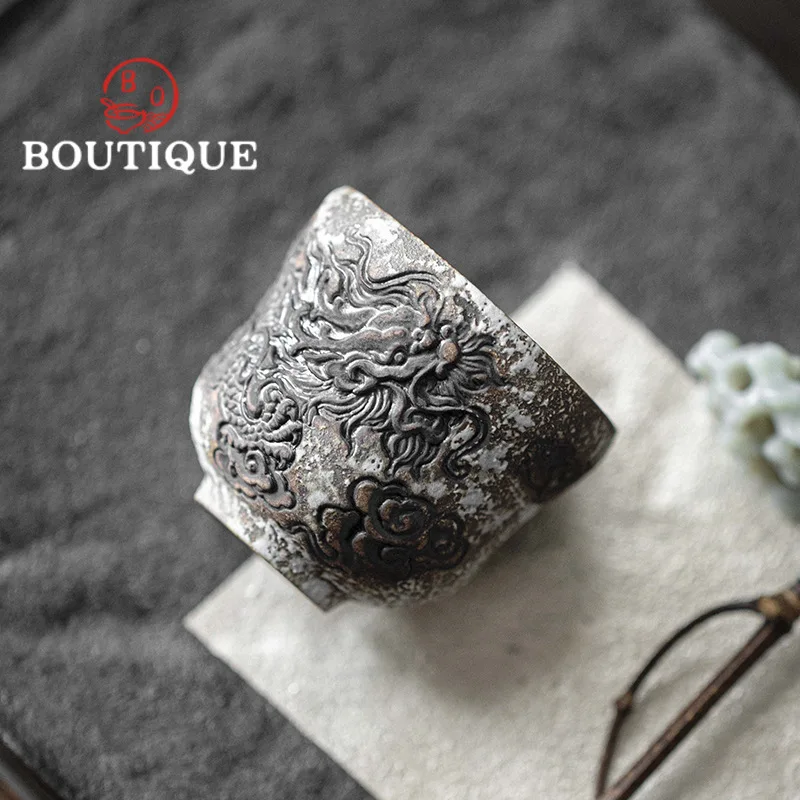 60ml Handmade Relief Ink Dragon Ceramic Tea Cup Creative Gourd Master Cup Japanese Small Master Cup Kung Fu Teaset Utensil Gift