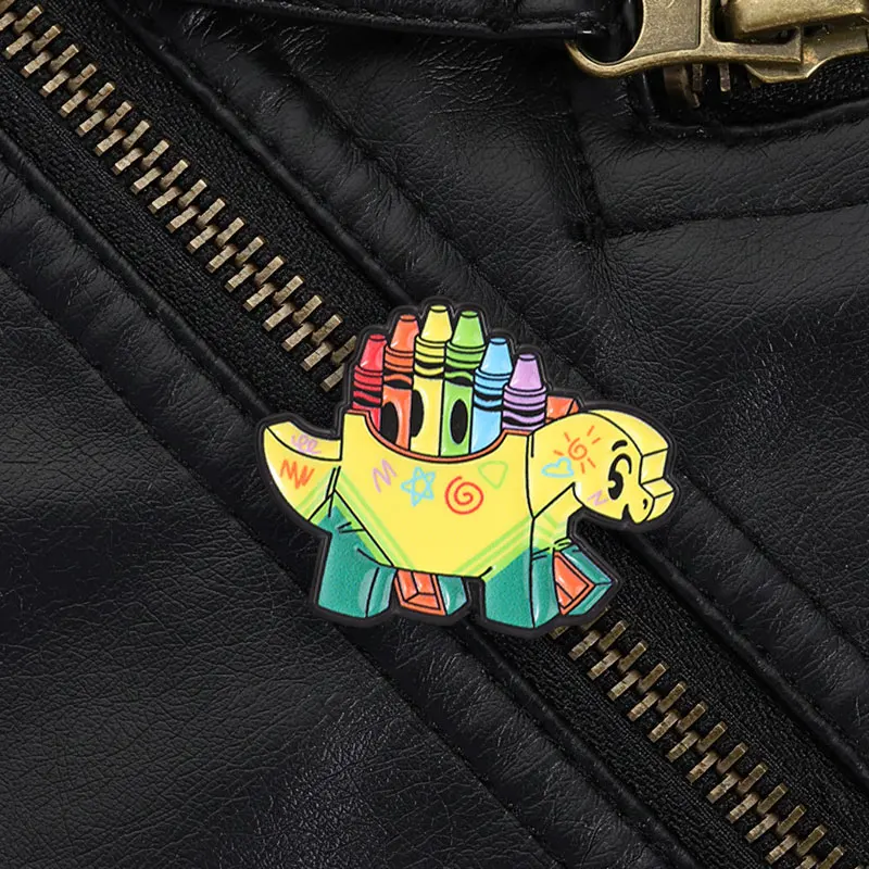 Crayon Dinosaur Stegosaurus Enamel Pin, Hand Drawn Rainbow Art Brooch For Teachers And Art Enthusiasts Casual Wear