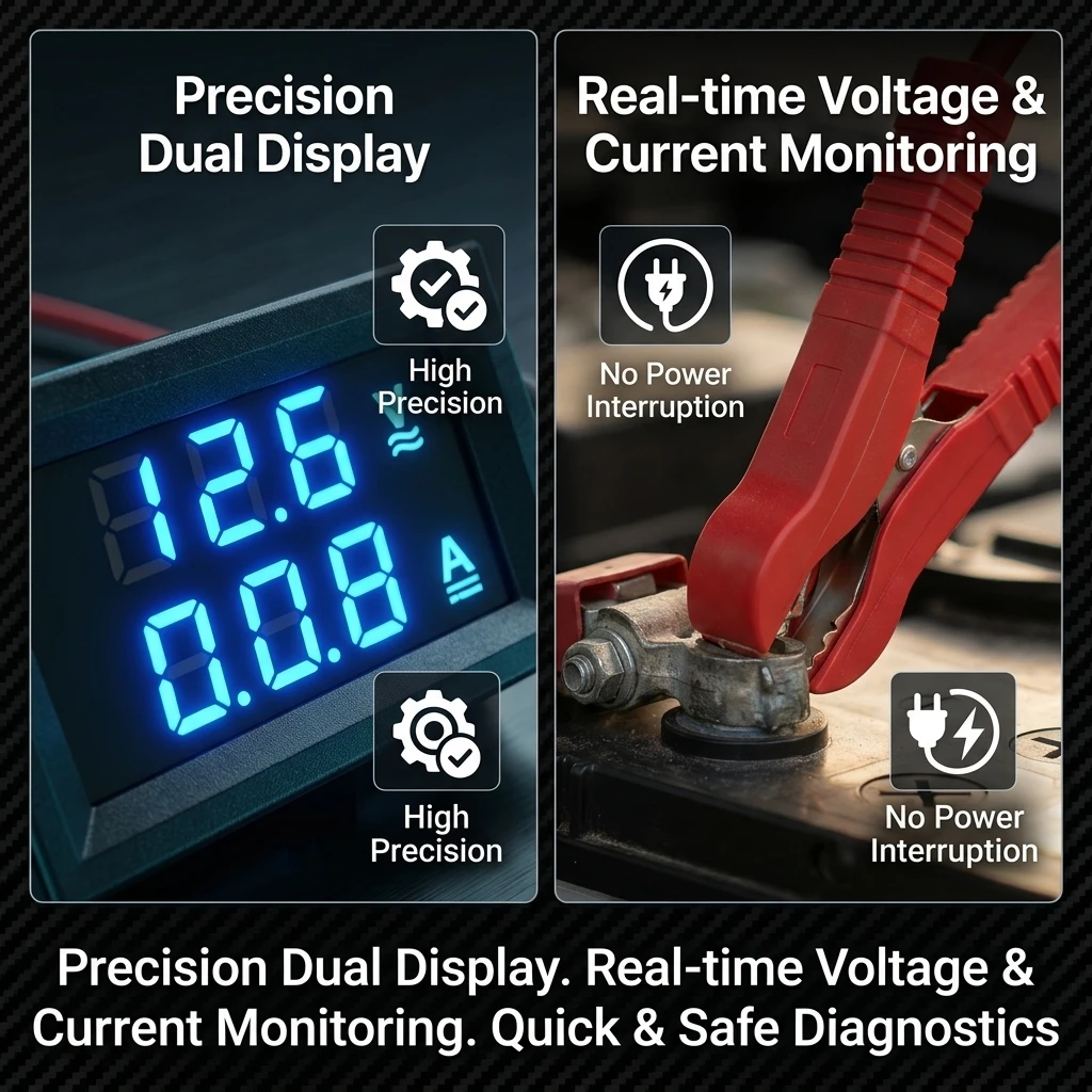 Car Battery Leakage Detector Dark Current Diagnostic Meter Parasitic Draw Tester with Digital Dual Display