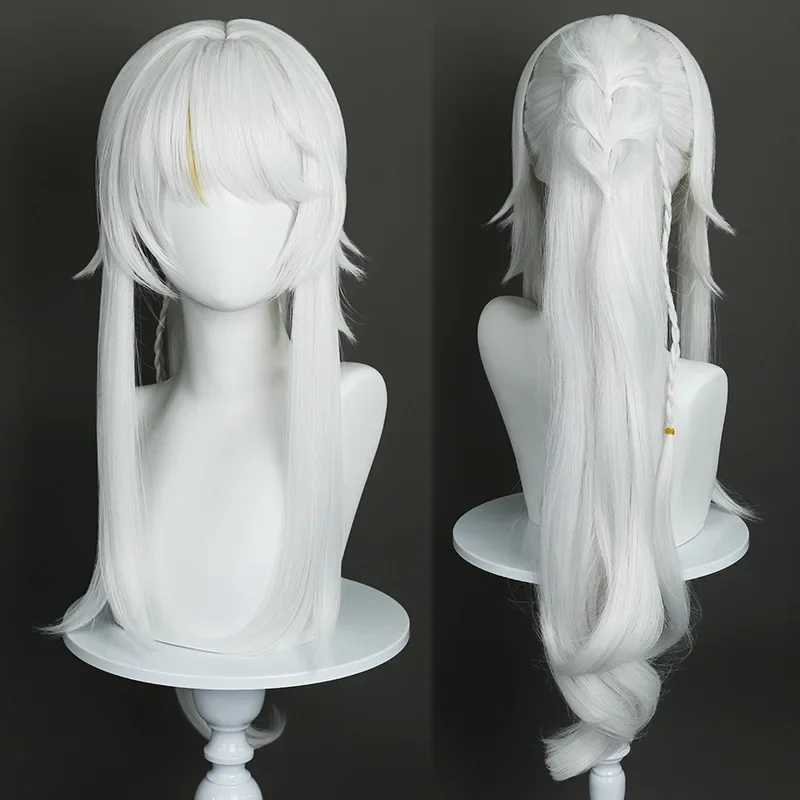 Game Genshin Impact Zibai Lynette Cosplay Wig Long White Braided Ponytail Wavy Hair Heat Resistant Wigs Liyue White Horse Party