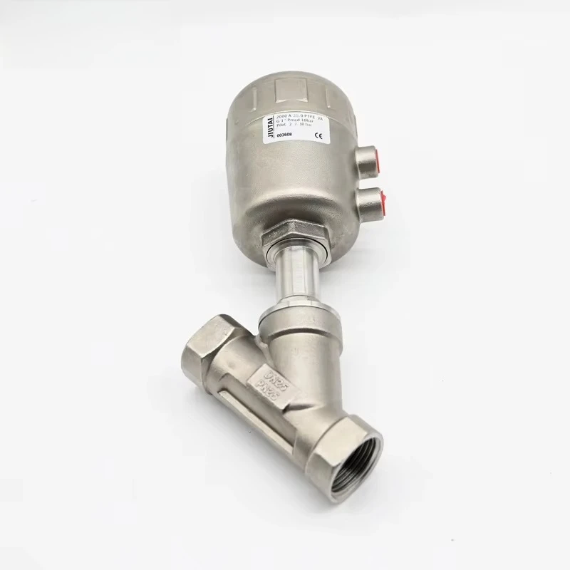 زيت هواء مائي يعمل بمكبس ثنائي الاتجاه، صمام مقعد زاوية ملولب برأس هوائي من الفولاذ المقاوم للصدأ 304