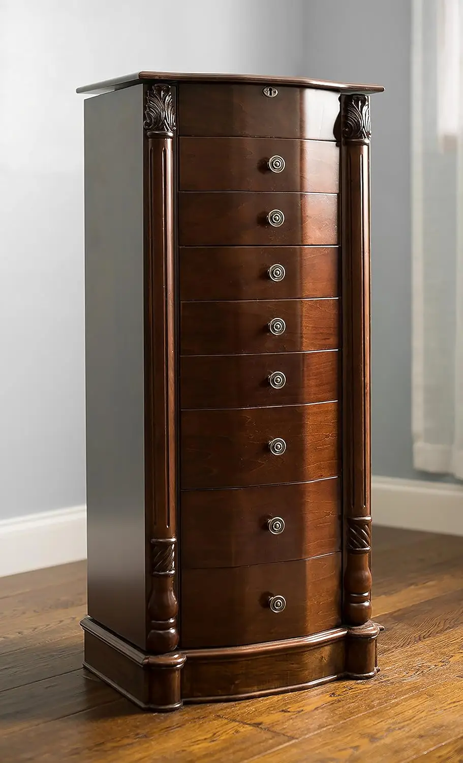 Henry Iv Locking Jewelry Armoire With Charging Port, Walnut