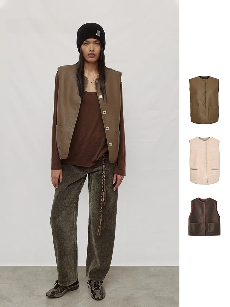 

Высококачественный цветной повседневный жилет из искусственной кожи с мехом 0 ROU, оригинальный дизайн, женская куртка из полиэфирной ткани на весну и лето